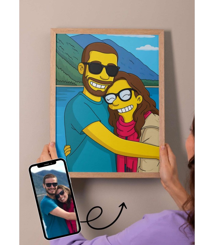 Affiche Cartoon Personnalisée (IA) – Votre portrait en style cartoon jaune pour couple | LAFFICHERIE