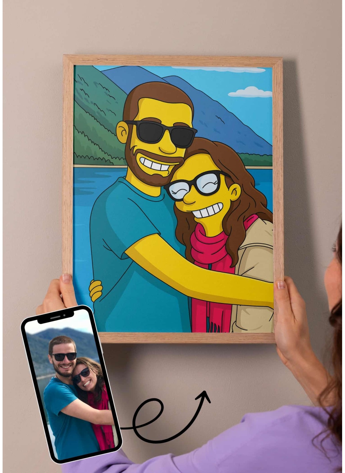 Affiche Cartoon Personnalisée (IA) – Votre portrait en style cartoon jaune pour couple | LAFFICHERIE