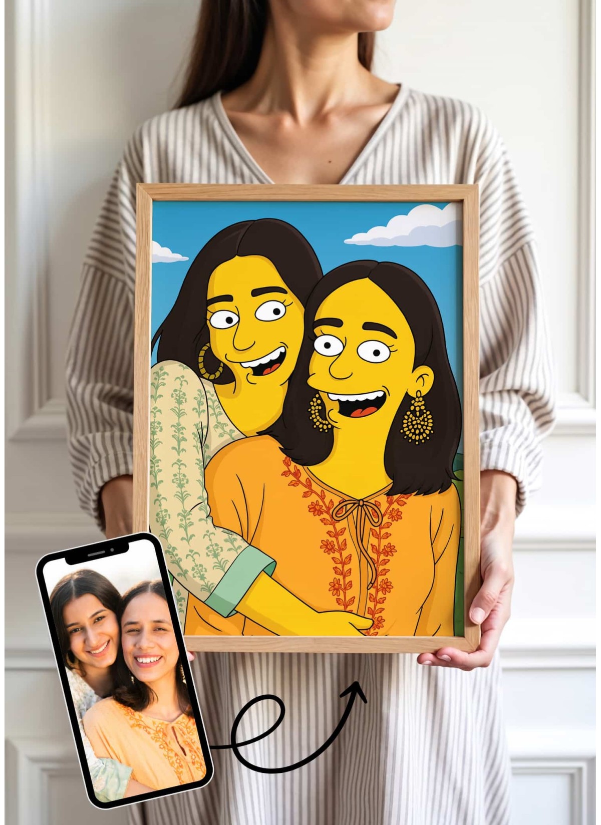 Affiche Cartoon Personnalisée (IA) – Votre portrait en style cartoon jaune pour frère et soeur | LAFFICHERIE