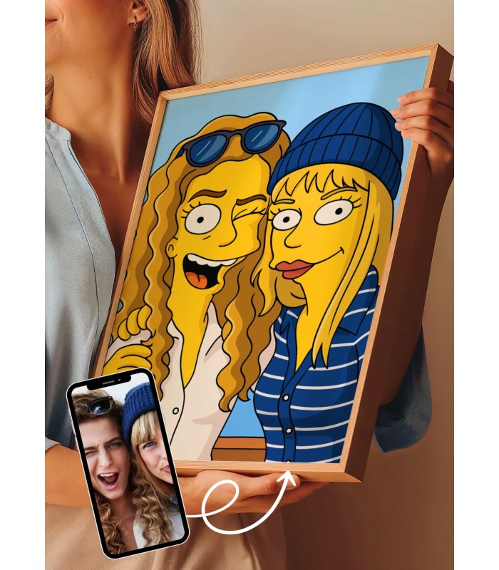 Affiche Cartoon Personnalisée (IA) – Votre portrait en style cartoon jaune pour amis | LAFFICHERIE
