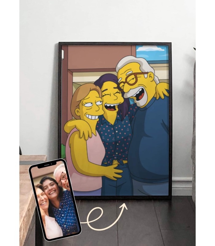Affiche Cartoon Personnalisée (IA) – Votre portrait en style cartoon jaune pour grands-parents | LAFFICHERIE