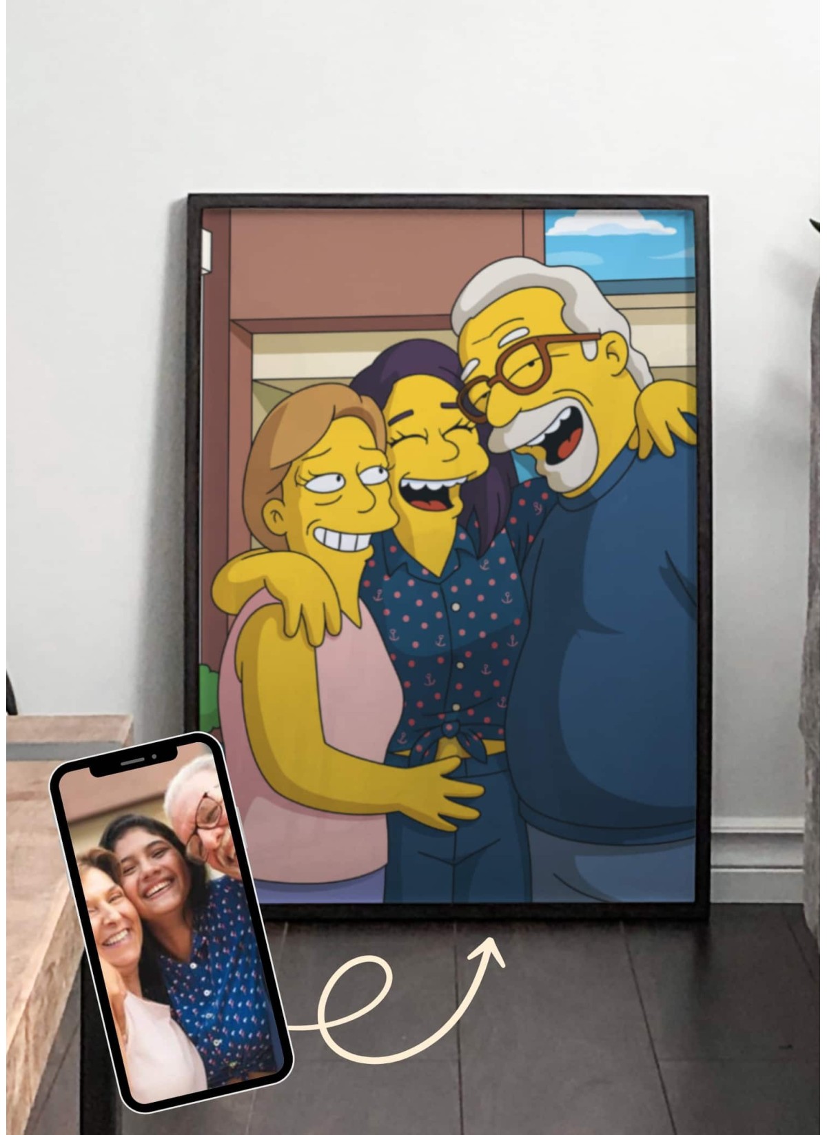 Affiche Cartoon Personnalisée (IA) – Votre portrait en style cartoon jaune pour grands-parents | LAFFICHERIE