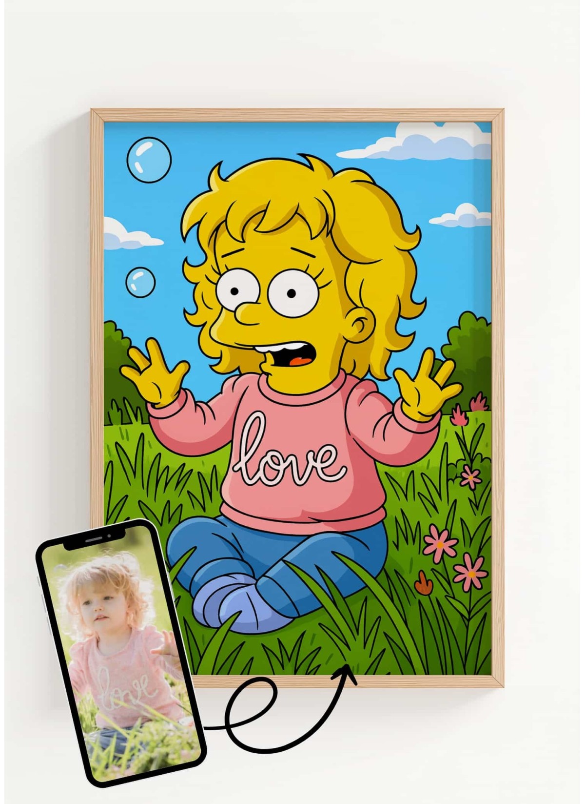 Affiche Cartoon Personnalisée (IA) – Votre portrait en style cartoon jaune pour enfants | LAFFICHERIE