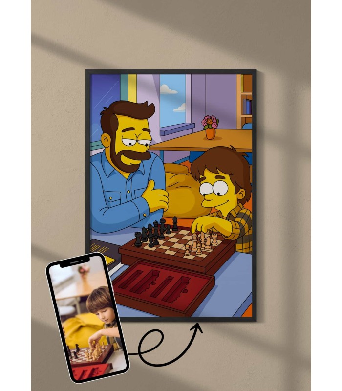 Affiche Cartoon Personnalisée (IA) – Votre portrait en style cartoon jaune pour oncle et tante | LAFFICHERIE