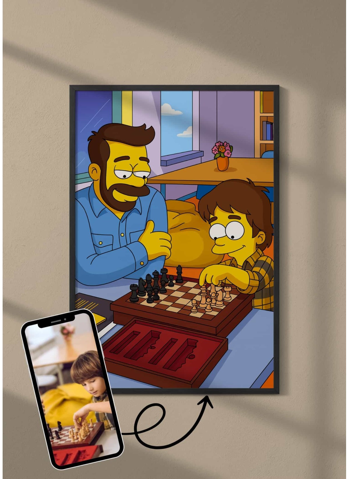 Affiche Cartoon Personnalisée (IA) – Votre portrait en style cartoon jaune pour oncle et tante | LAFFICHERIE