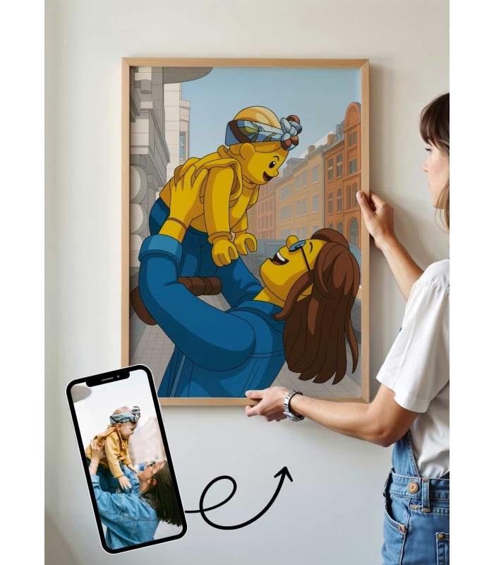 Affiche personnages briques Personnalisée – Portrait style Briques avec IA pour maman | LAFFICHERIE