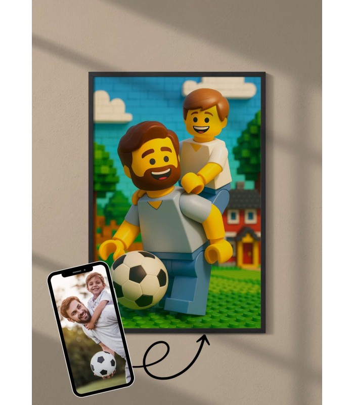 Affiche personnages briques Personnalisée – Portrait style Briques avec IA pour papa | LAFFICHERIE
