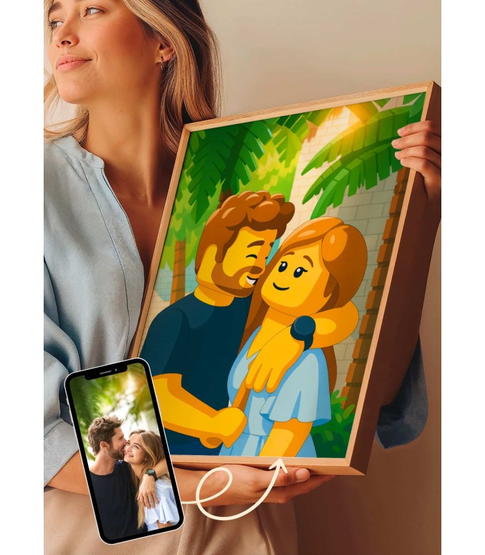 Affiche personnages briques Personnalisée – Portrait style Briques avec IA pour couple | LAFFICHERIE