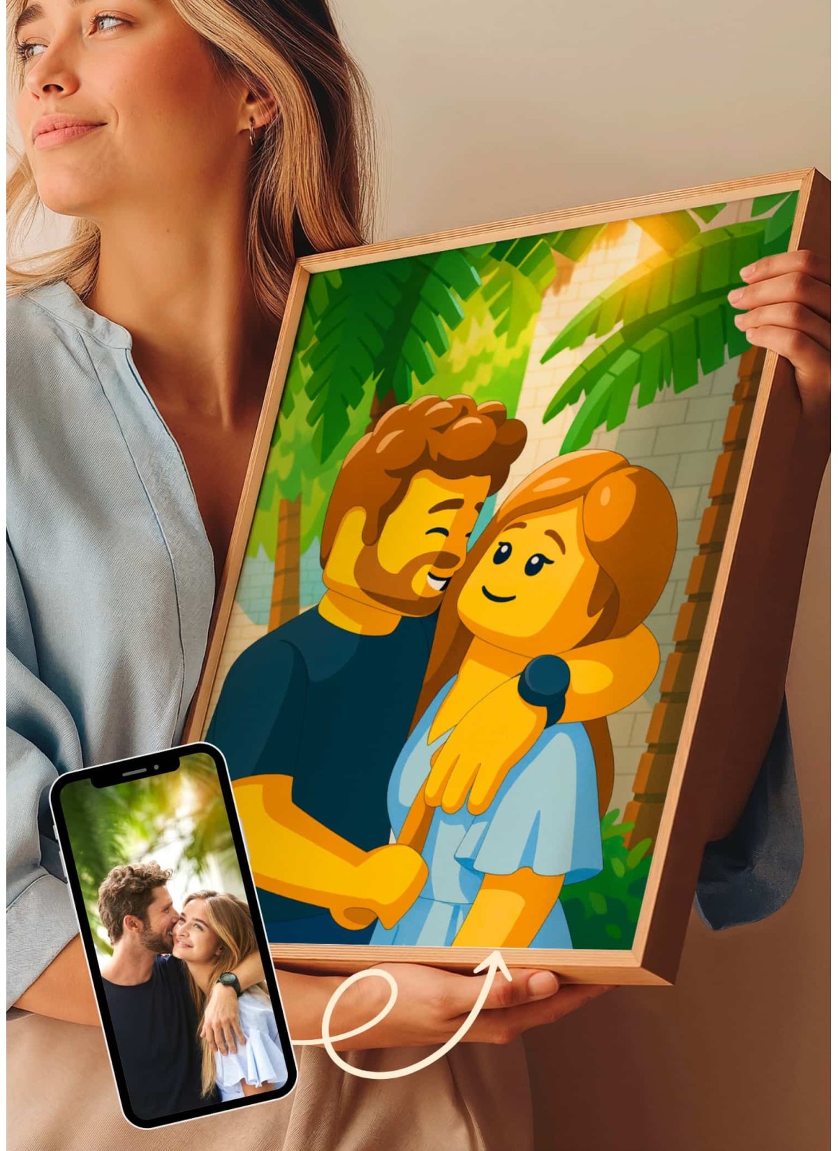 Affiche personnages briques Personnalisée – Portrait style Briques avec IA pour couple | LAFFICHERIE