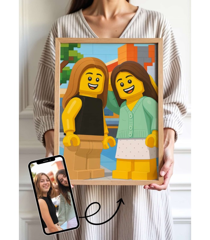 Affiche personnages briques Personnalisée – Portrait style Briques avec IA pour frère et soeur | LAFFICHERIE