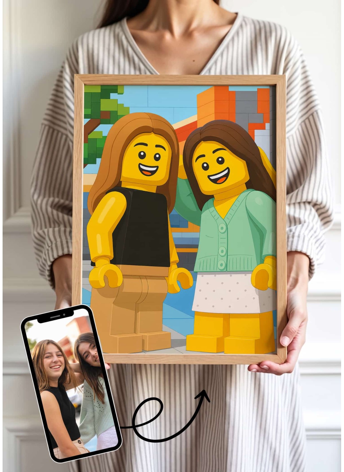 Affiche personnages briques Personnalisée – Portrait style Briques avec IA pour frère et soeur | LAFFICHERIE