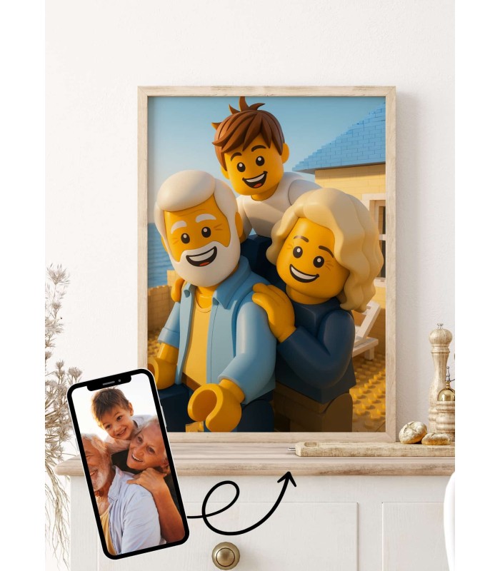 Affiche personnages briques Personnalisée – Portrait style Briques avec IA pour grands-parents | LAFFICHERIE