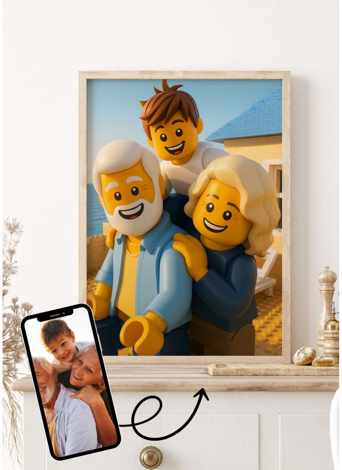 Affiche personnages briques Personnalisée – Portrait style Briques avec IA pour grands-parents | LAFFICHERIE