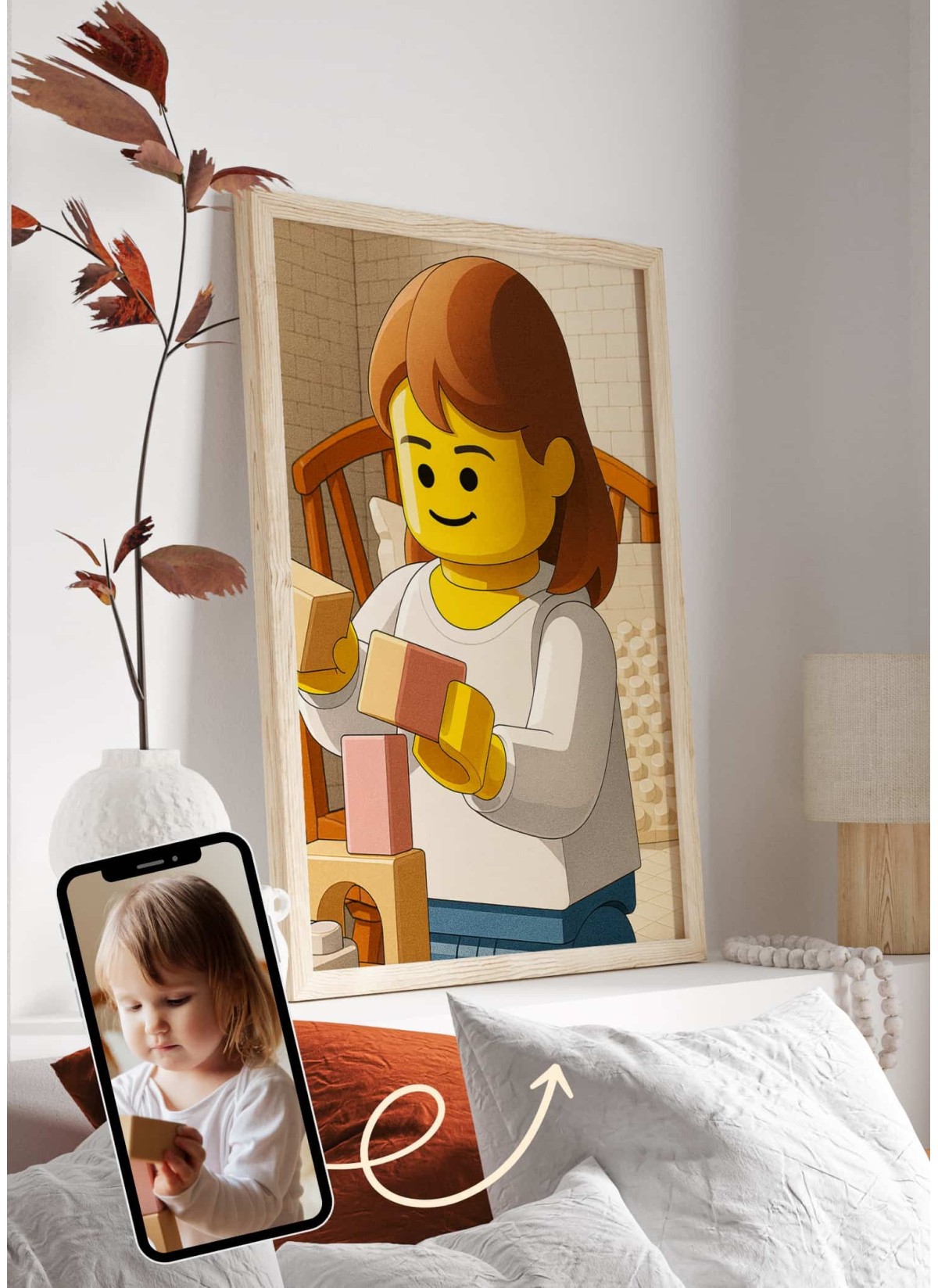 Affiche personnages briques Personnalisée – Portrait style Briques avec IA pour enfants| LAFFICHERIE