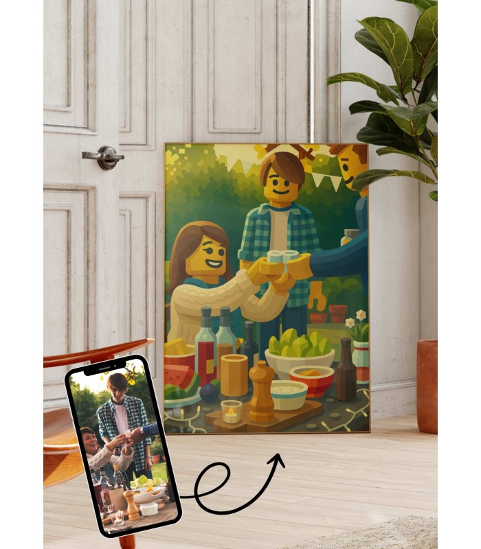 Affiche personnages briques Personnalisée – Portrait style Briques avec IA pour oncle et tante| LAFFICHERIE