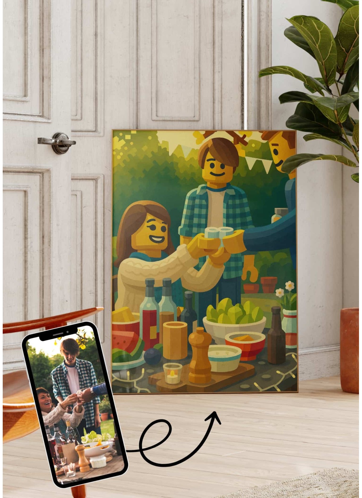 Affiche personnages briques Personnalisée – Portrait style Briques avec IA pour oncle et tante| LAFFICHERIE