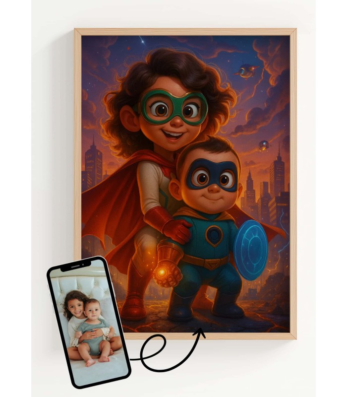 Affiche film super héros personnalisée pour frère et soeur | L’AFFICHERIE