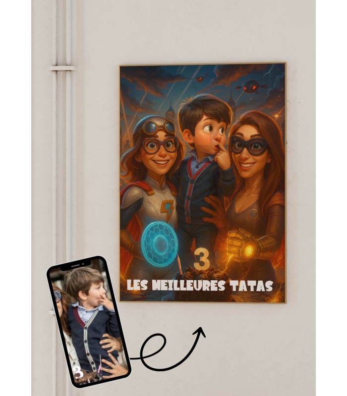 Affiche film super héros personnalisée pour oncle et tante| L’AFFICHERIE