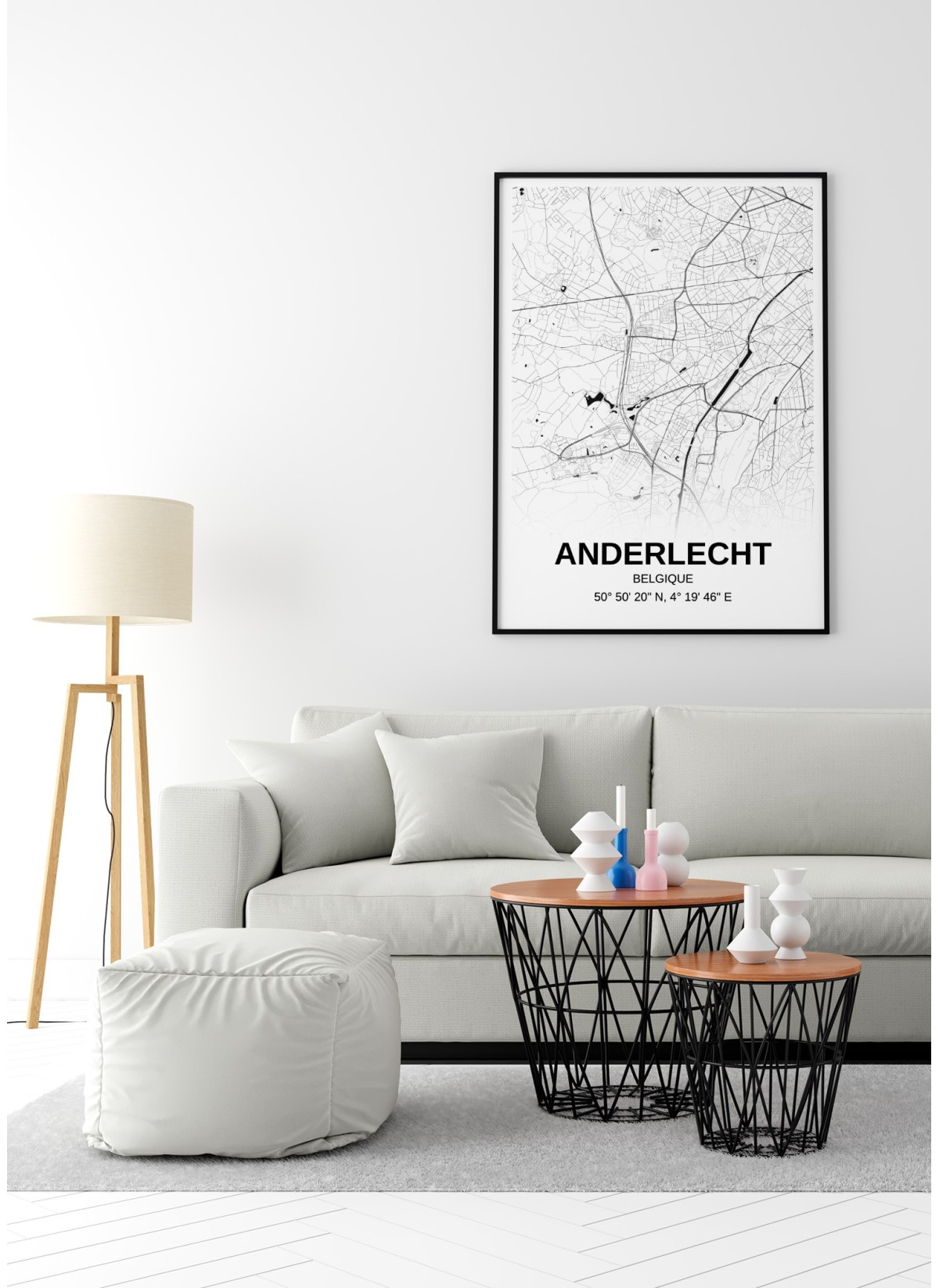Affiche carte Anderlecht - rectangle Noir et Blanc