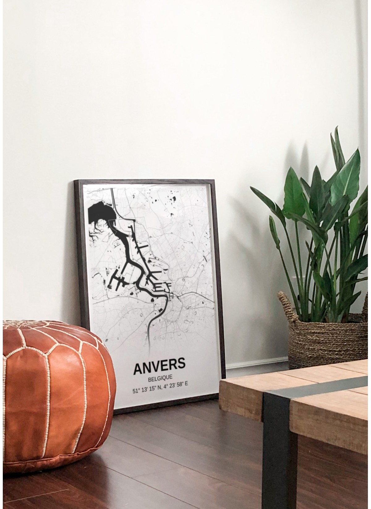 Affiche carte Anvers - rectangle Noir et Blanc