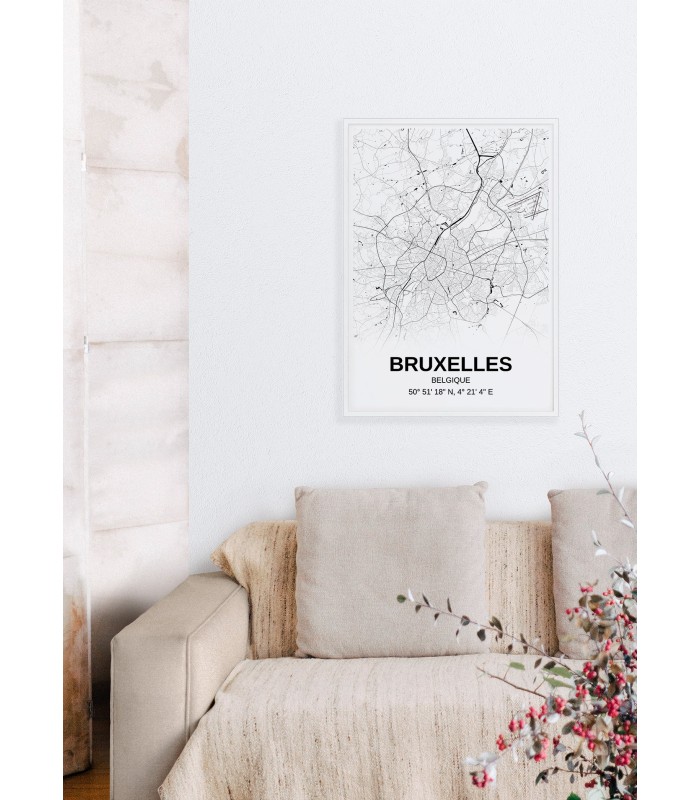 Affiche carte Bruxelles - rectangle Noir et Blanc