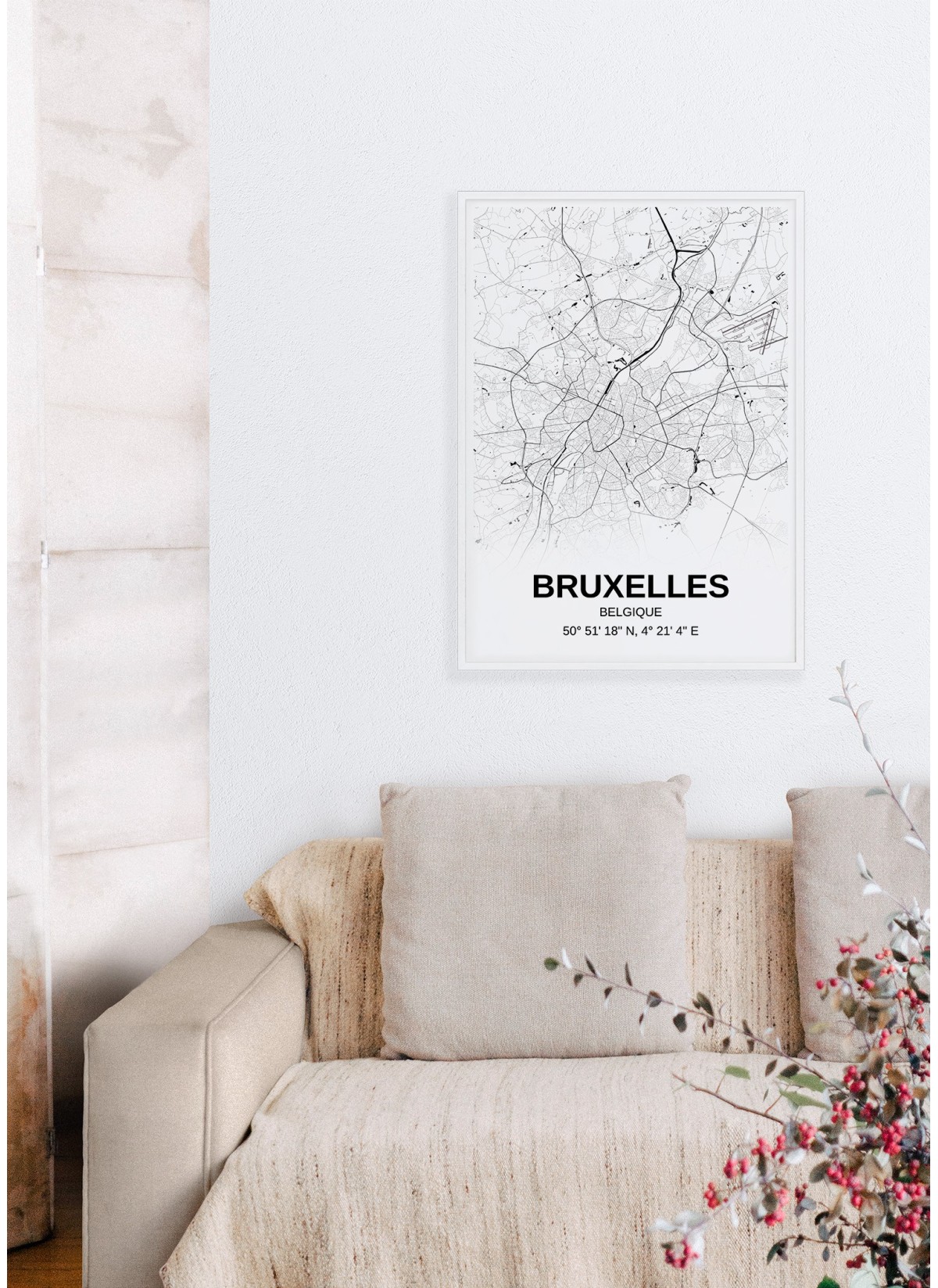 Affiche carte Bruxelles - rectangle Noir et Blanc