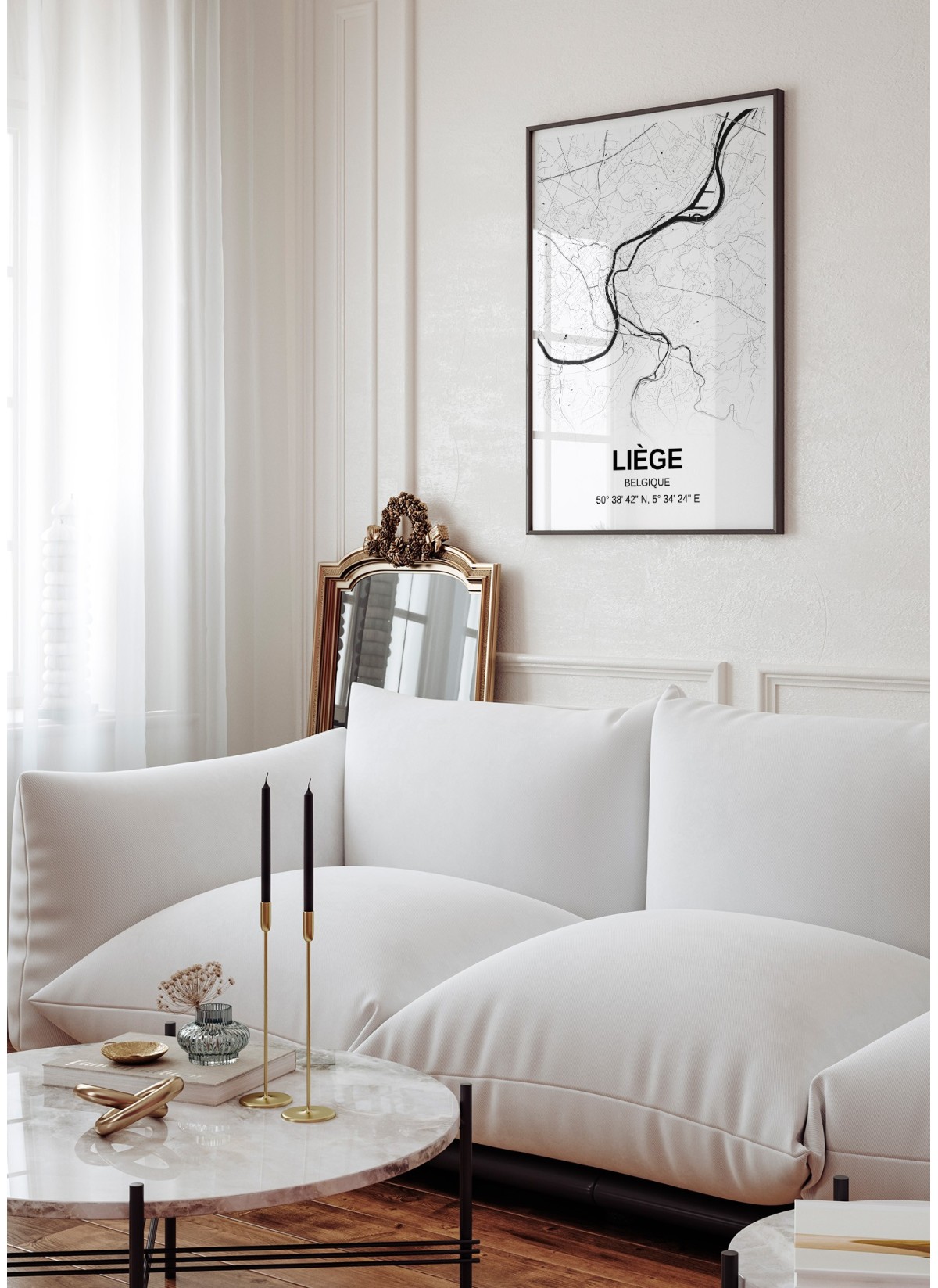 Affiche carte Liège - rectangle Noir et Blanc