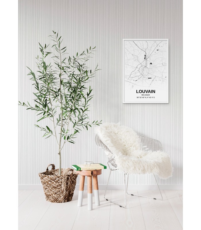 Affiche carte Louvain - rectangle Noir et Blanc