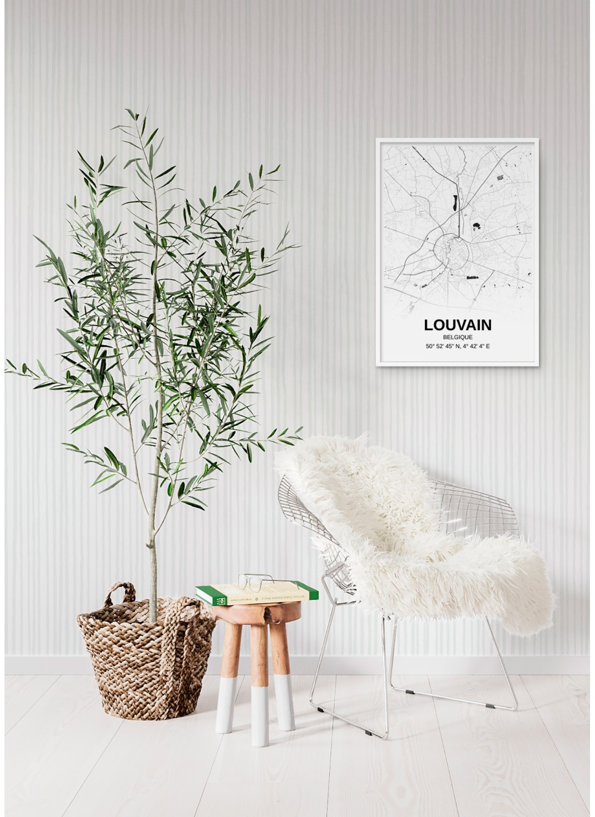 Affiche carte Louvain - rectangle Noir et Blanc