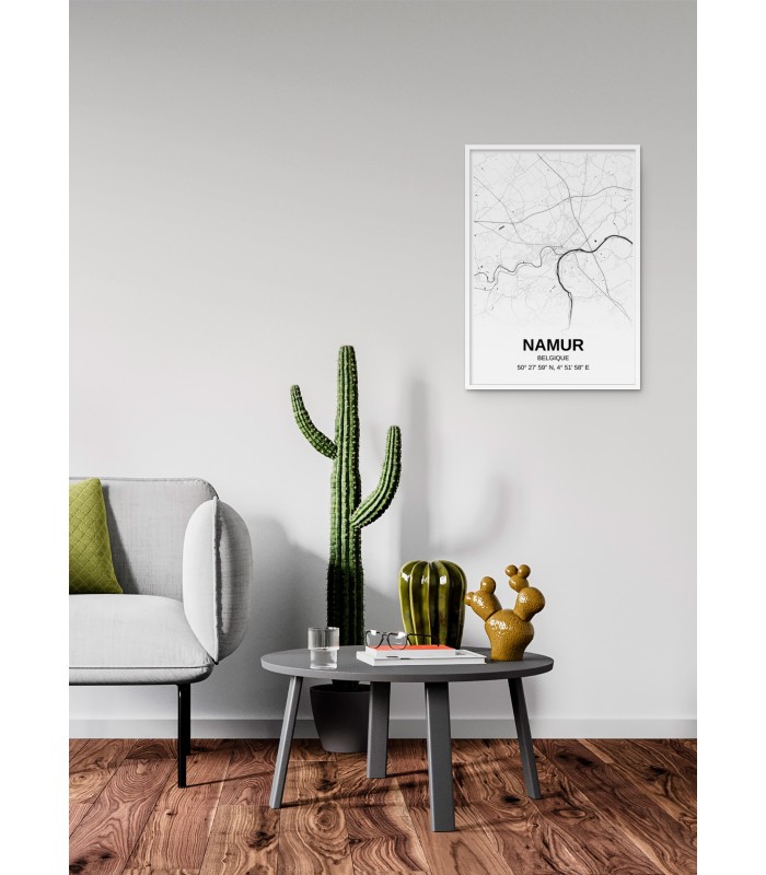 Affiche carte Namur - rectangle Noir et Blanc