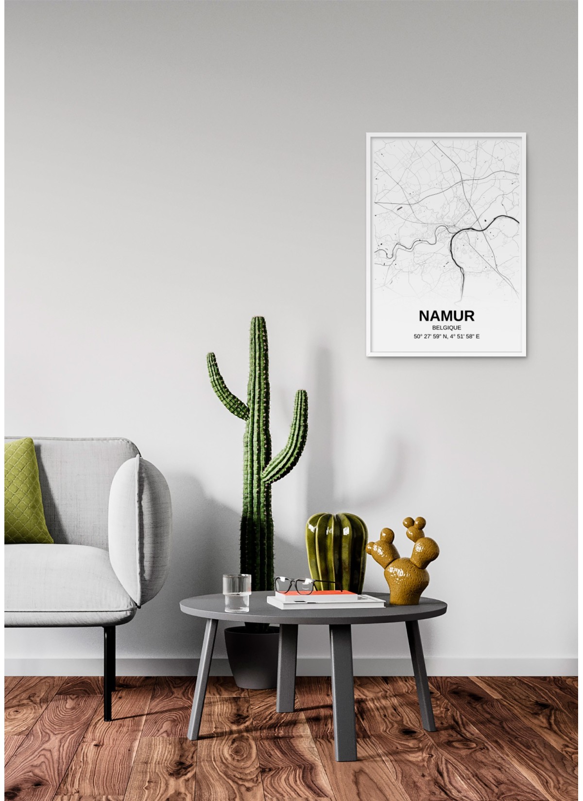 Affiche carte Namur - rectangle Noir et Blanc