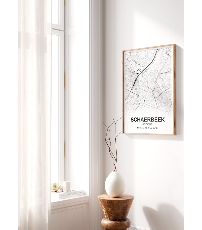 Affiche carte Schaerbeek - rectangle Noir et Blanc