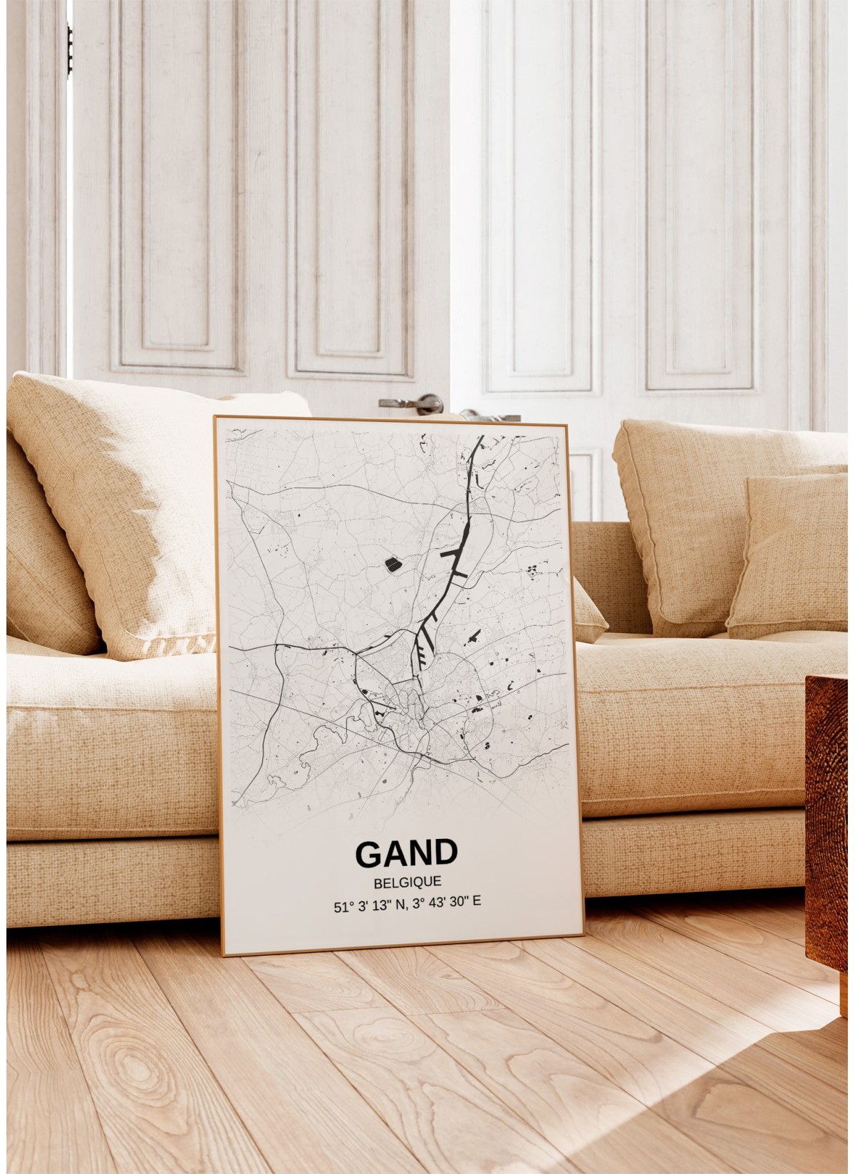 Affiche carte Gand - rectangle Noir et Blanc