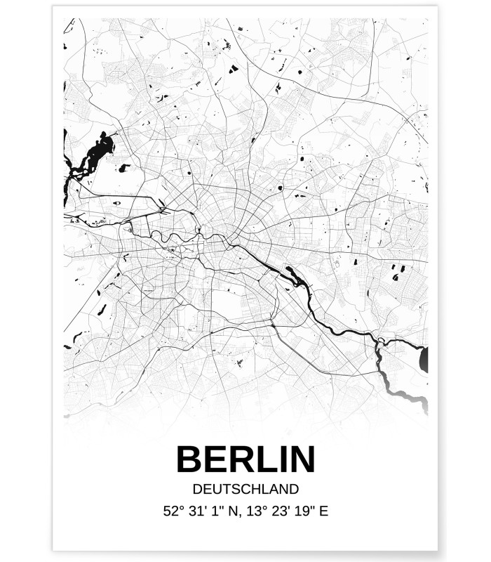 Affiche carte Berlin - rectangle Noir et Blanc