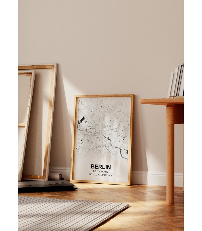 Affiche carte Berlin - rectangle Noir et Blanc