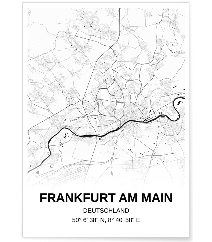 Affiche carte Frankfurt - rectangle Noir et Blanc