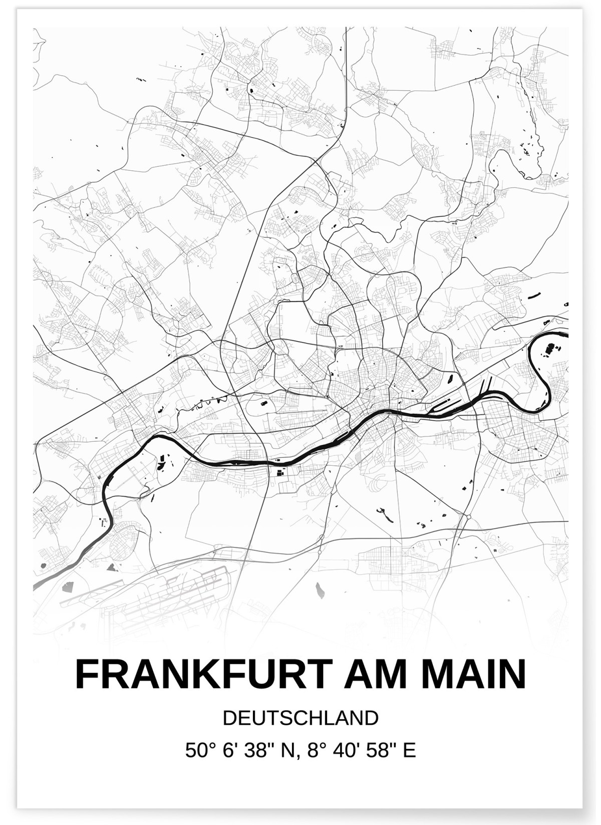 Affiche carte Frankfurt - rectangle Noir et Blanc