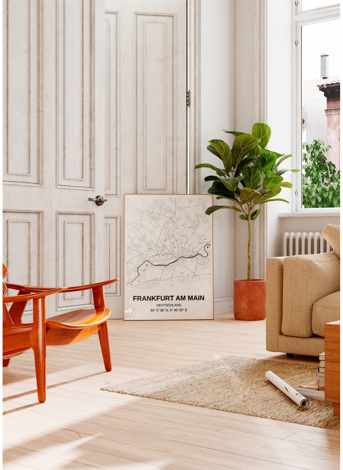 Affiche carte Frankfurt - rectangle Noir et Blanc