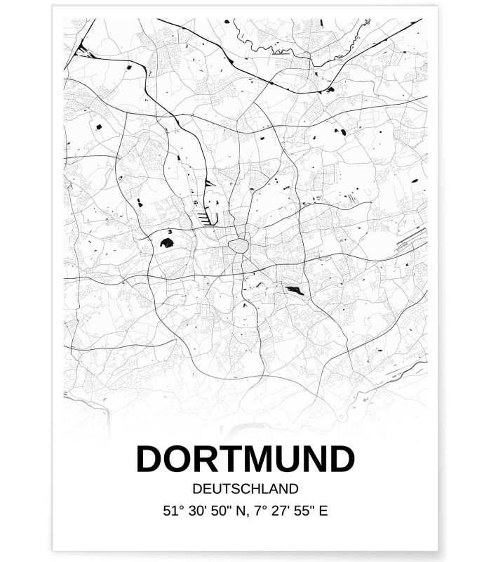 Affiche carte Dortmund - rectangle Noir et Blanc