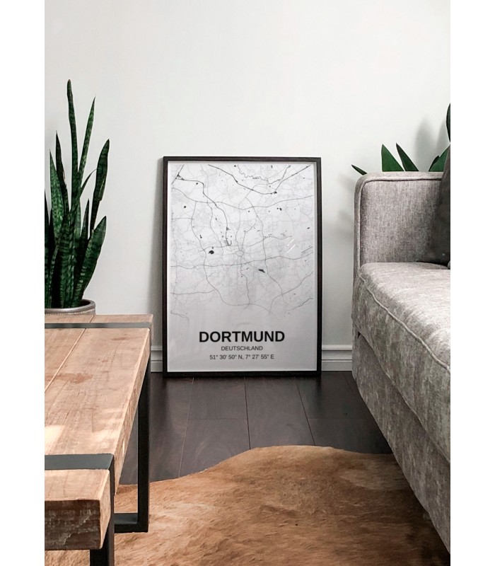 Affiche carte Dortmund - rectangle Noir et Blanc