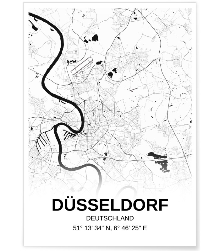 Affiche carte Düsseldorf - rectangle Noir et Blanc