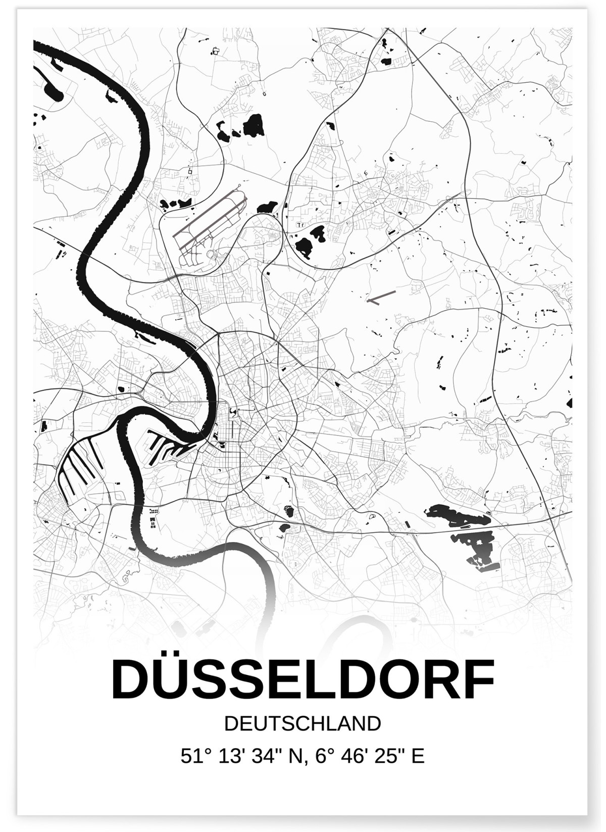 Affiche carte Düsseldorf - rectangle Noir et Blanc