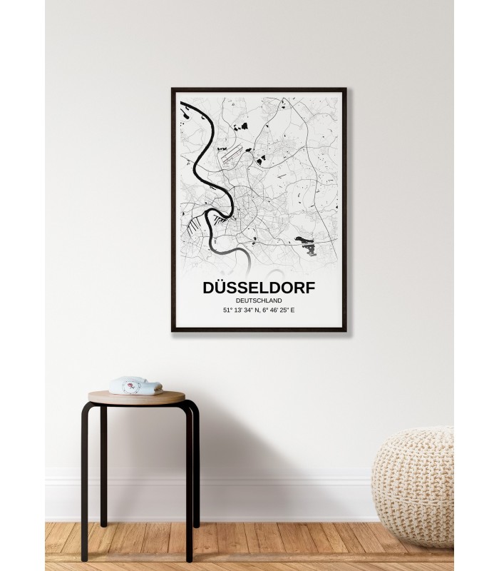Affiche carte Düsseldorf - rectangle Noir et Blanc
