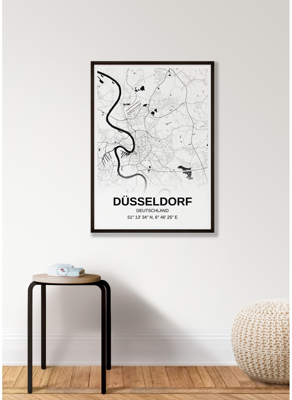 Affiche carte Düsseldorf - rectangle Noir et Blanc