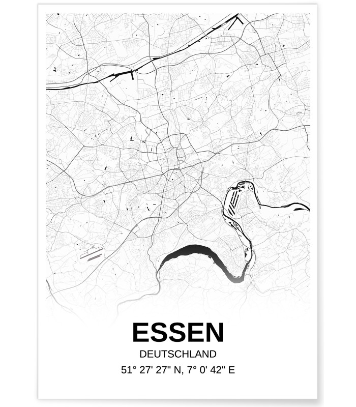Affiche carte Essen - rectangle Noir et Blanc