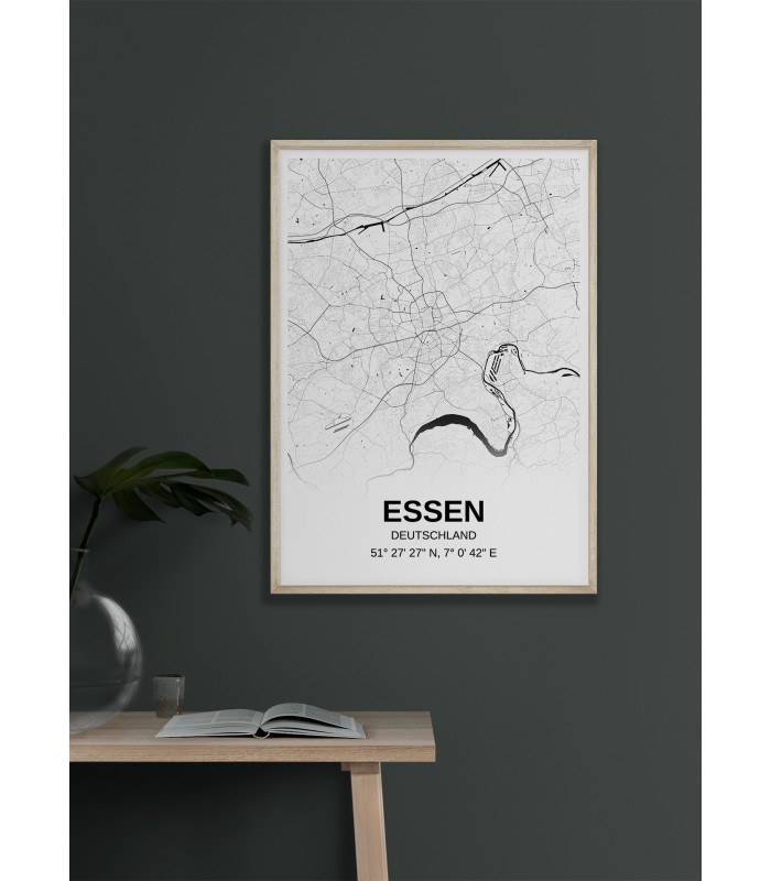 Affiche carte Essen - rectangle Noir et Blanc