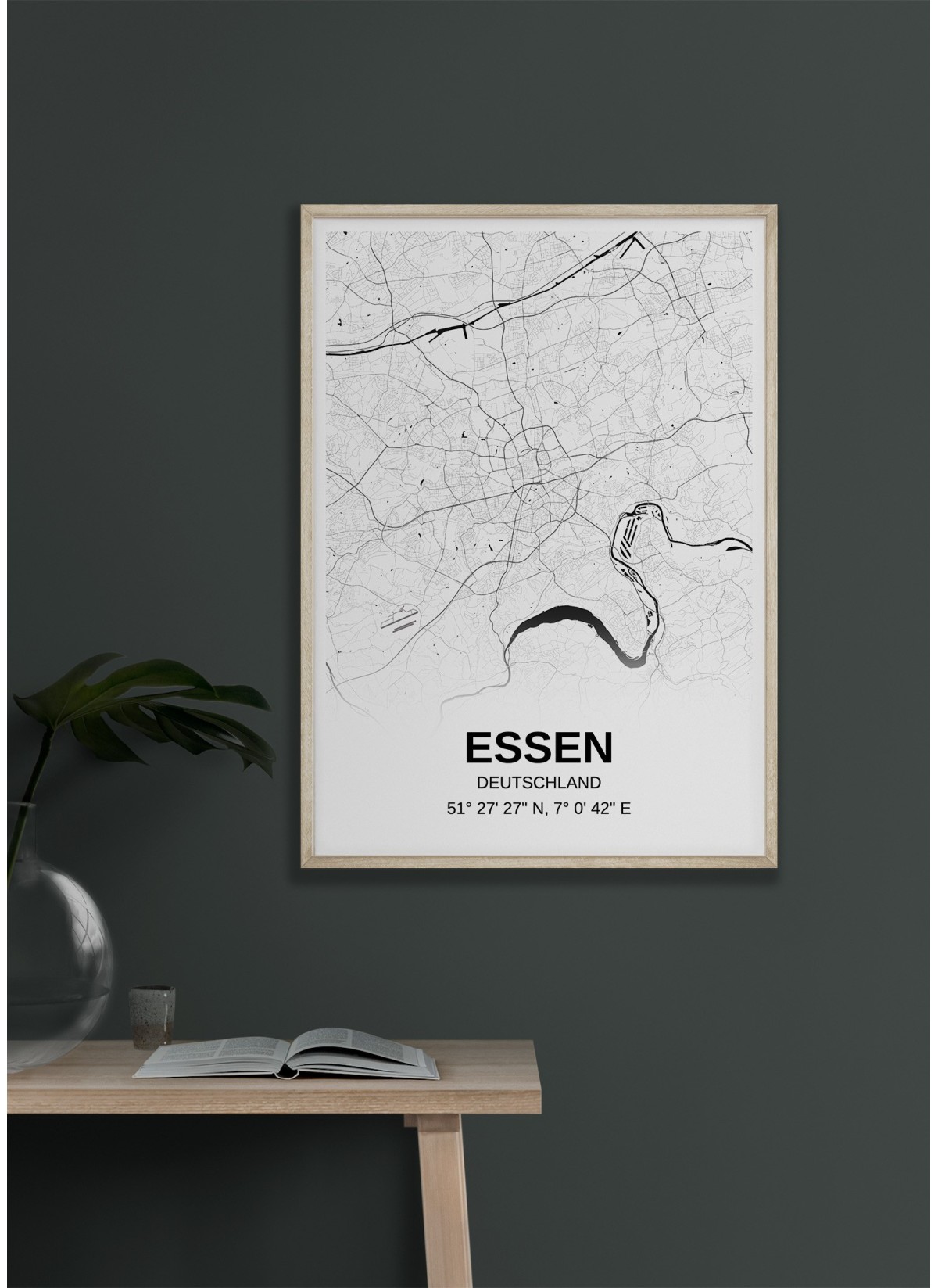 Affiche carte Essen - rectangle Noir et Blanc