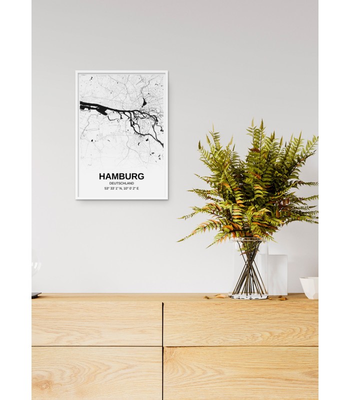 Affiche carte Hamburg - rectangle Noir et Blanc
