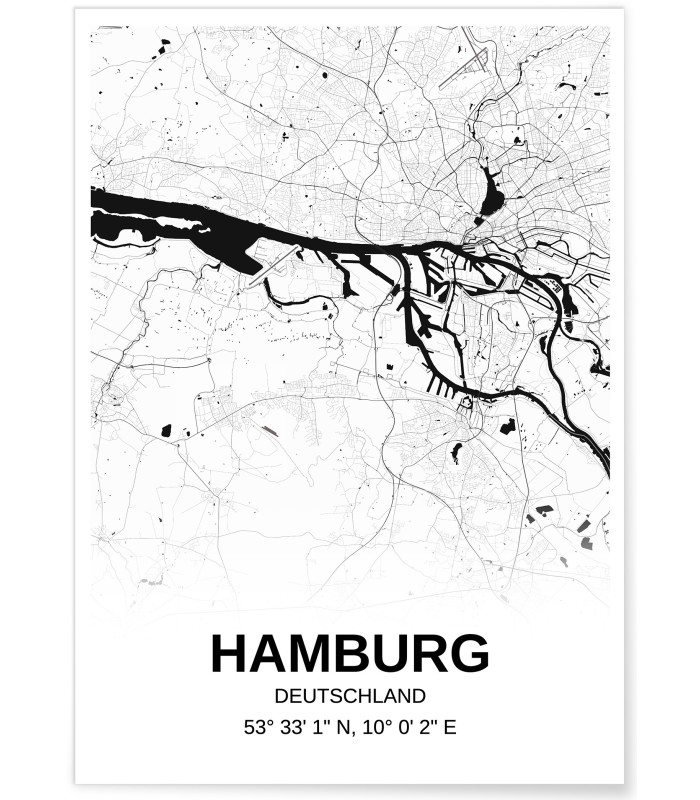 Affiche carte Hamburg - rectangle Noir et Blanc