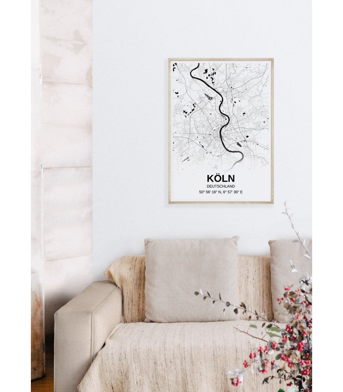 Affiche carte Köln - rectangle Noir et Blanc
